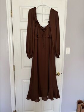 Macy's Brown Ruffle-Trim Midi Dress